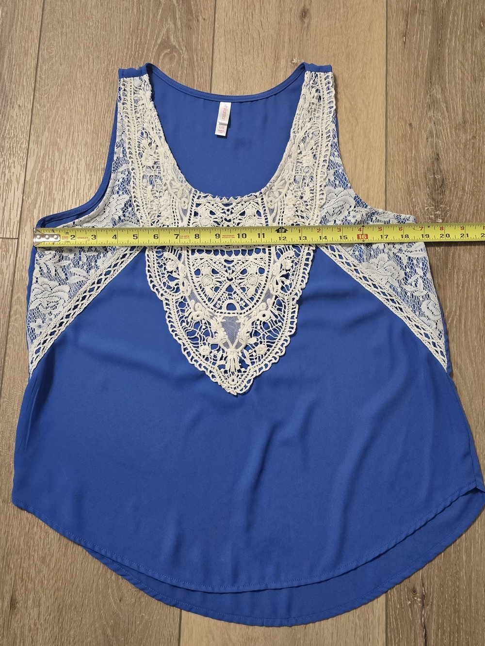 Xhilaration Blue Tank Top with Cream Lace Overlay